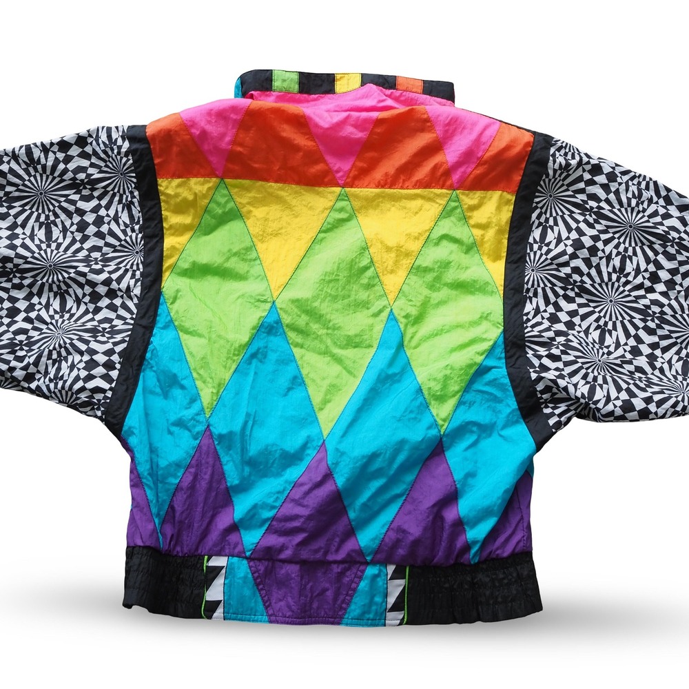 Giacca Sport VTG Windbreaker Jacket Women's S Colorblock Geometric 80s Trippy - Picture 5 of 12
